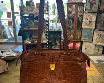 Vintage Etienne Aiger Should Bag Croc Embossed Leather