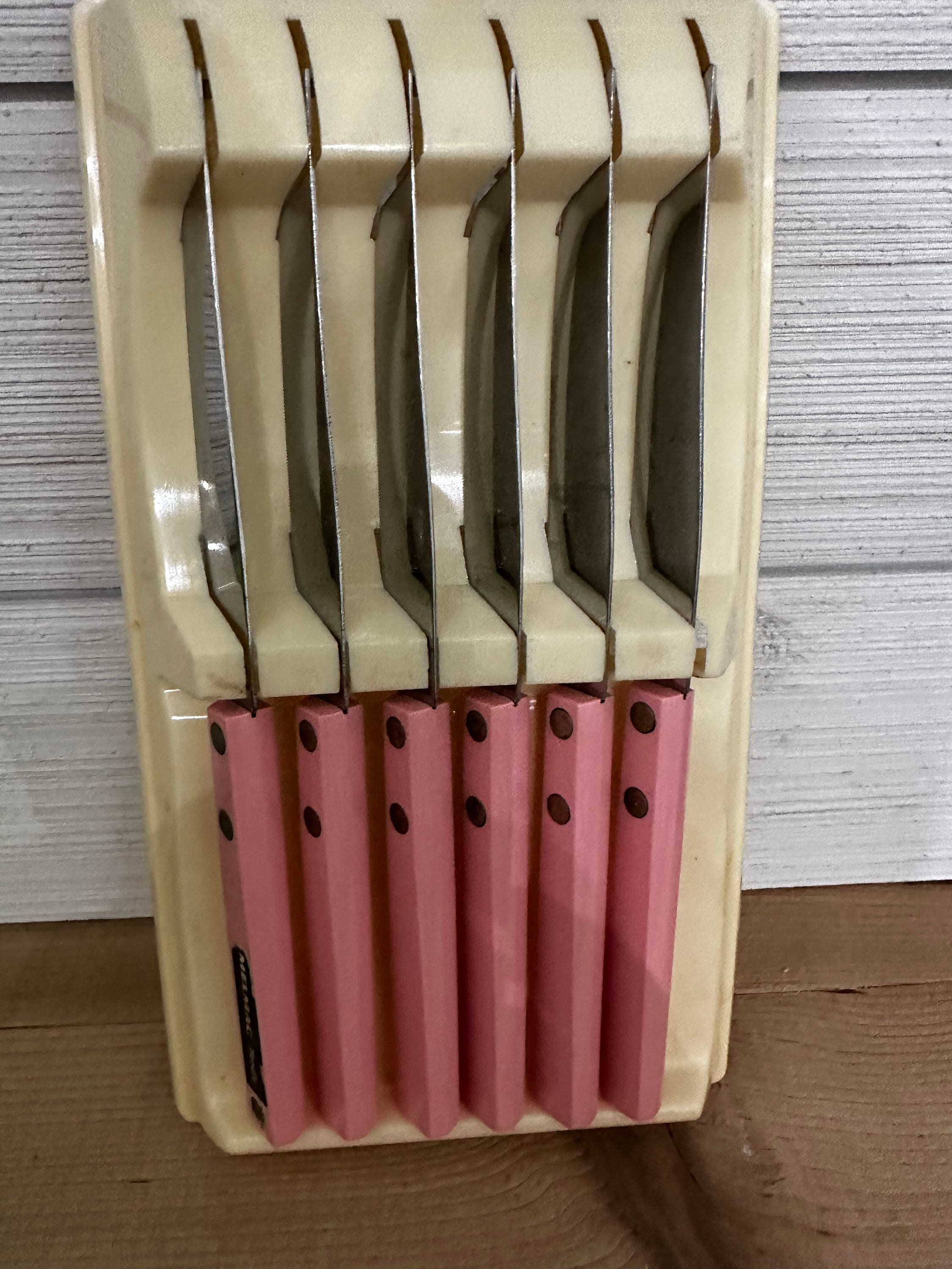 Chrome Club Stainless Steel Pink Knife Set with Block - 7 Piece Pink Kitchen Knife Set with Durable Clear Knife Block and Sharpener - Vibrant Pink