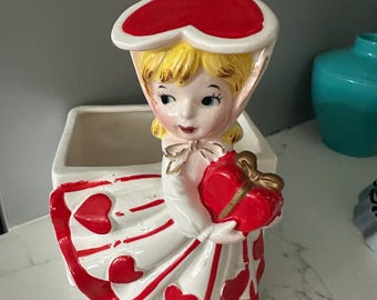 Vintage RELPO Girl Love Letter Heart Valentine Planter 1950 Mid