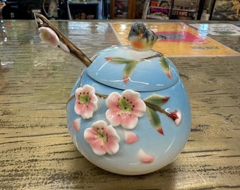 Vintage Pier 1 Birds and Blossoms Sugar Bowl