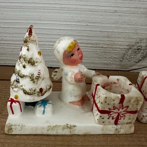 Vintage Napco Engel & Weihnachtsbaum Kerzenhalter