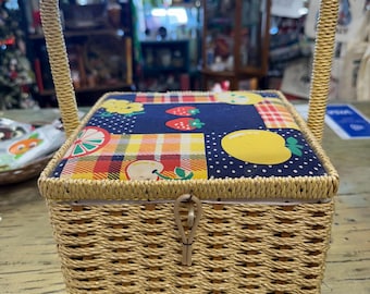 Vintage Sewing Basket Made in Japan filled with items