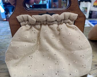 Vintage banner huis oogje houten handvat tas