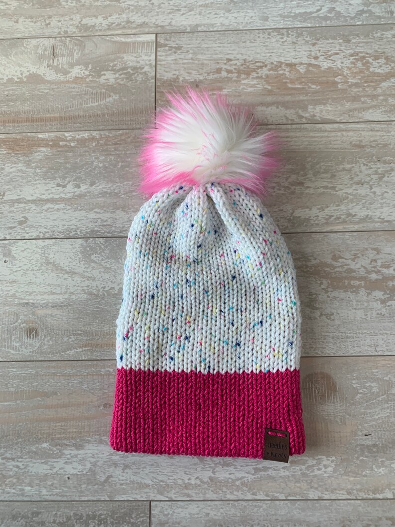 Knit Slouch Beanie Pink Sprinkle Cupcake Hat Blue Confetti Multicolor Purple
