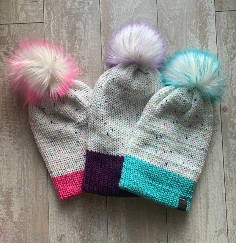 Knit Slouch Beanie Pink Sprinkle Cupcake Hat Blue Confetti Multicolor Purple