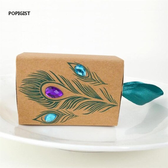 100pcs Peacock Feather Diamond Kraft Paper Gift Box Wedding Etsy