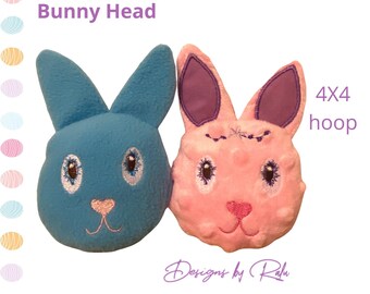 ITH in the hoop Bunny Head stuffie, machine embroidery design pattern,plushie,in the hoop toy pattern, easter stuffie,easter design,4X4 hoop