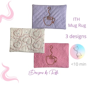 In the Hoop ITH Coffee Mug Rug, love mug rug, Embroidery Digital File, Instant Download, machine embroidery design pattern,5X7 hoop