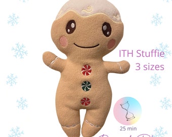 ITH Gingerbread man stuffie machine borduurwerk ontwerp, ontwerppatroon, kerst stuffie, kerstcadeau, snel, in het hoepel speelgoed patroon
