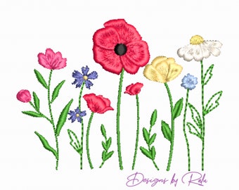 Wildflower Garden Machine Embroidery Design, Magical Floral Meadow Flower Cornflower Poppy Daisy Instant Download, spring summer flowers