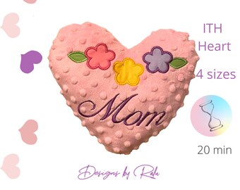 ITH in the hoop Heart stuffie,  machine embroidery design, design pattern,plushie,love gift, mom, mother's day gift, in the hoop toy pattern