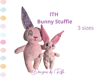 ITH in the hoop Bunny stuffie,machine embroidery design pattern, plush toy rabbit, bunny doll, easter stuffie, easter design 3 sizes