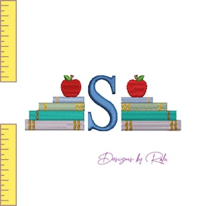 Back to school Books machine embroidery design, bookends fill stitch digital download, book stack embroidery