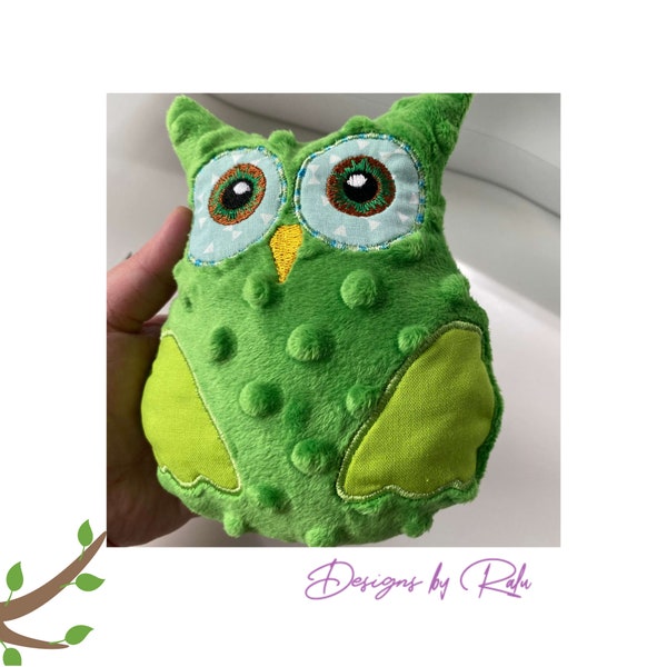 ITH in the hoop Owl stuffie,  machine embroidery design pattern,plushie, owl doll pattern, in the hoop toy pattern, 3 sizes