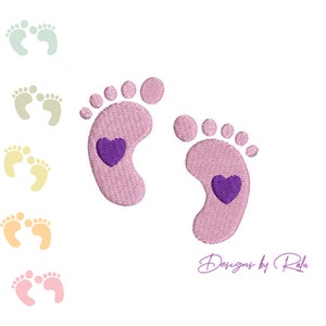 Baby feet with hearts machine embroidery design, boys girls footprints Embroidery, feet Embroidery Design pattern 5 sizes, 4X4 hoop