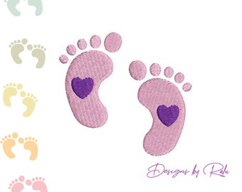 Baby feet with hearts machine embroidery design, boys girls footprints Embroidery, feet Embroidery Design pattern 5 sizes, 4X4 hoop