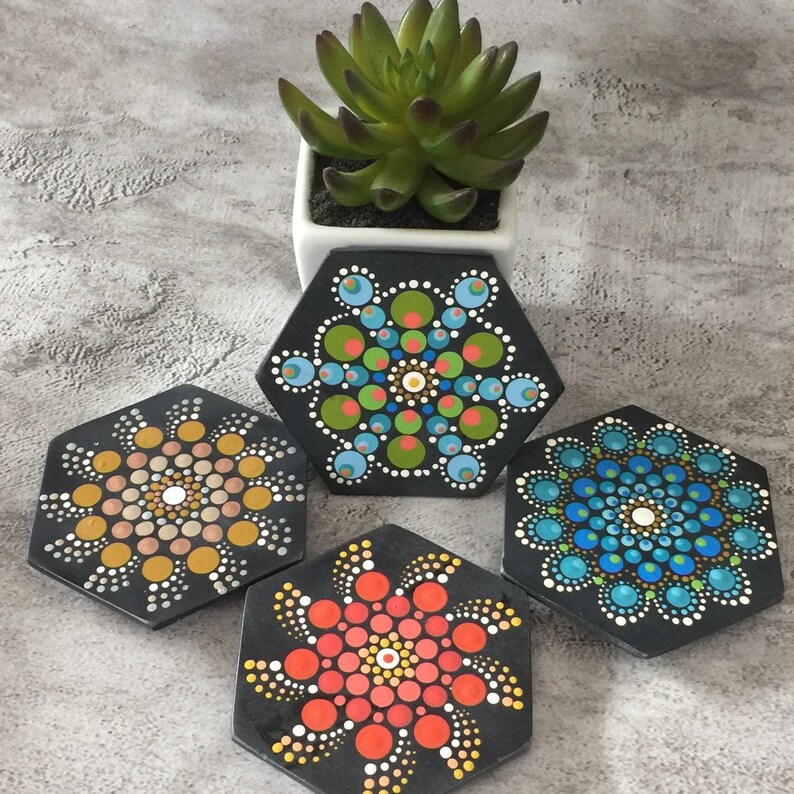 Diy Mandala Coasters Mandala Dot Art Coasters Set of 4 | Etsy