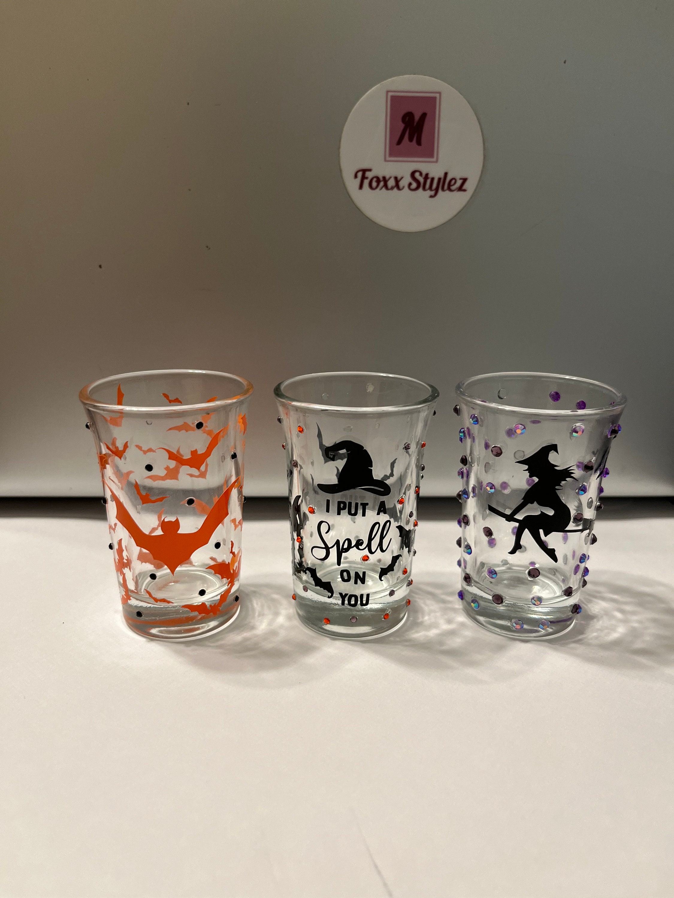 Halloween Shot Glass, Shot Glass Set, Foxxbling Shot Glass, Bats