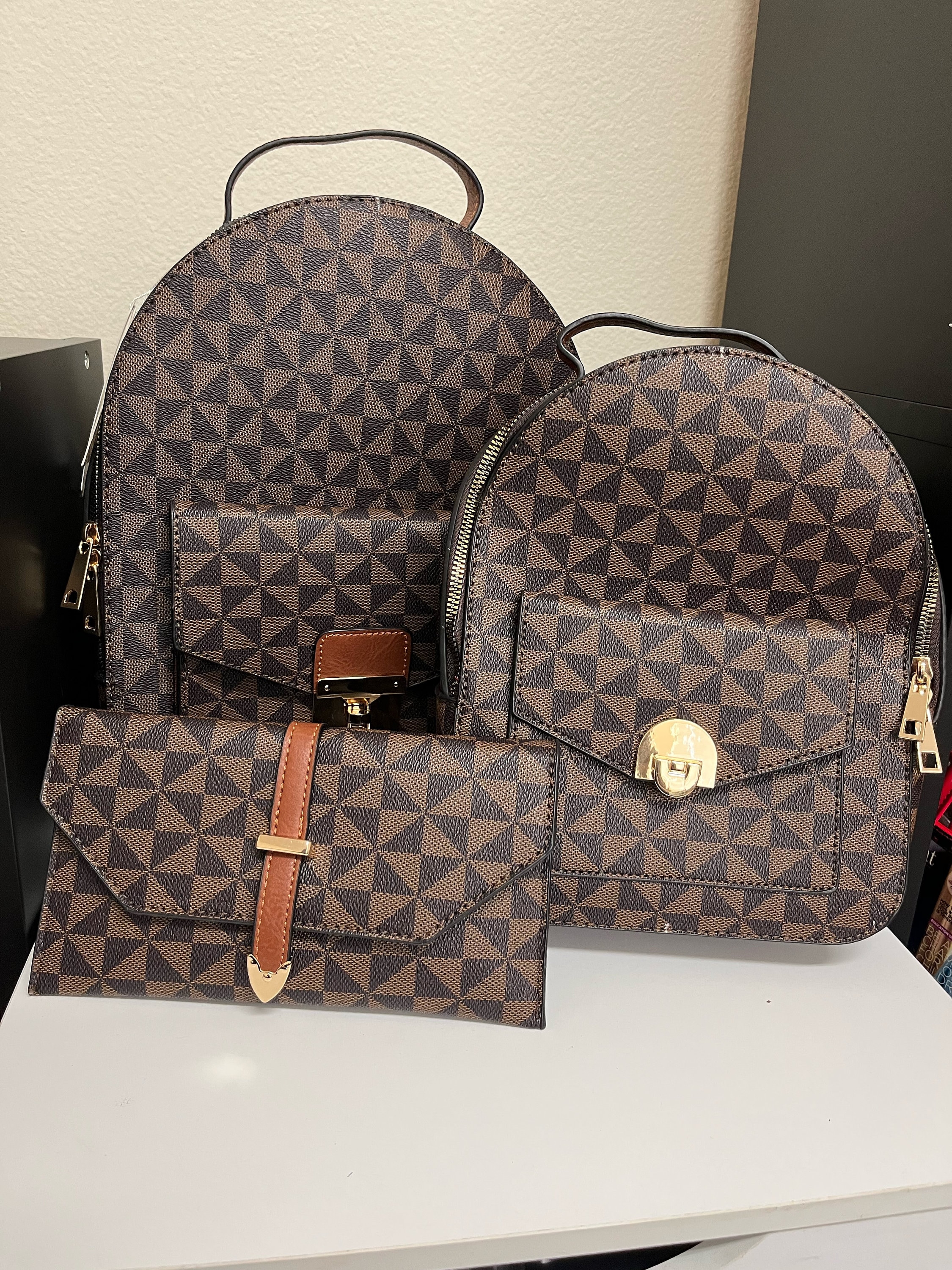 3 in 1 Twin Backpack Set With Wallet, 3 in 1 Stylish Monogram Backpack ...