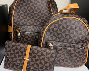 3 in 1 Twin Backpack Set With Wallet, 3 in 1 Stylish Monogram Backpack ...