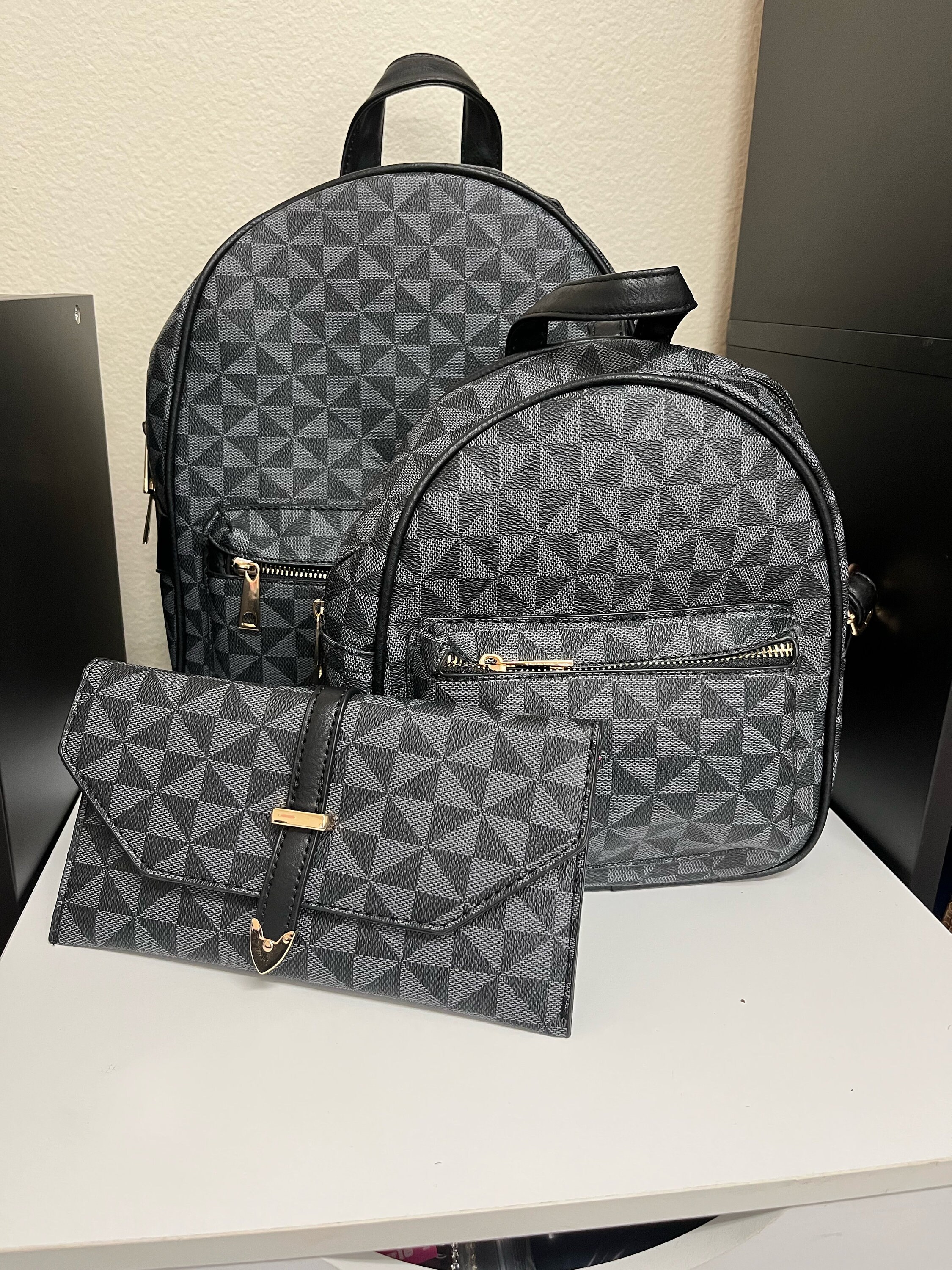 3 in 1 Twin Backpack Set With Wallet, 3 in 1 Stylish Monogram Backpack ...