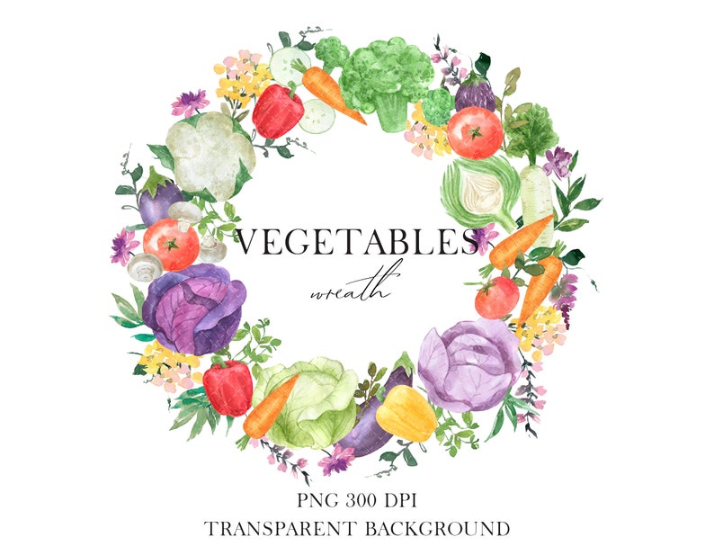 Vegetables Floral Wreath Watercolor Clipart.Vegetarian.Autumn Etsy