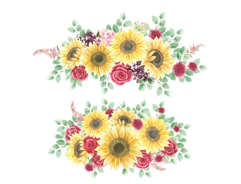 Download Watercolor sunflower bouquet clipart.Rustic yellow | Etsy