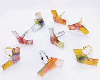 Handmade Origami Knot Ring: Japanese Chiyogami Paper, Waterproof UV Resin Coated, Adjustable ring size UK L1/2𓊆PolyCrane𓊇
