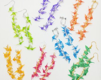 Handmade Senbazuru Style Miniature Japanese Origami Crane UV Resin Waterproof  Dangle Earring / Clip-Ons [10 cranes each]𓊆PolyCrane𓊇
