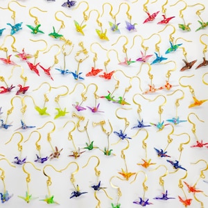 Handgemachte Miniatur Origami Kran Washi Chiyogami Japanisches dekoratives Papier UV-Harz wasserdichte Ohrring / Clip-Ons [38 Muster] 𓊆PolyCrane𓊇
