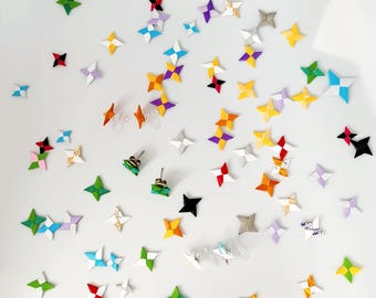 Handmade Miniature Origami shuriken Japanese Origami Paper UV Resin Waterproof Clip-on Earwire Earrings  [Can be customised]𓊆PolyCrane𓊇