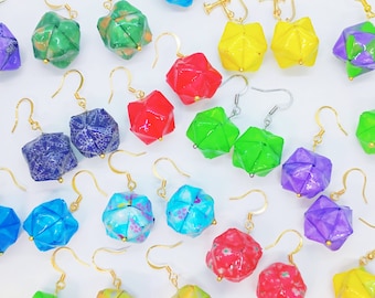 Handmade Origami Kusudama Polygon Japanese Origami UV Resin Waterproof drop earrings/ clip-on𓊆PolyCrane𓊇