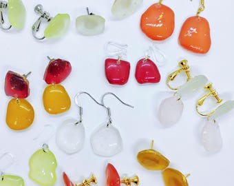 Handmade Washi Origami Pebble Earrings: Japanese Washi Paper, Waterproof UV Resin Coated, earring/ clip-on𓊆PolyCrane𓊇