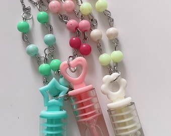 Bubble blower necklace — pink or yellow, long lenght, 100% functional
