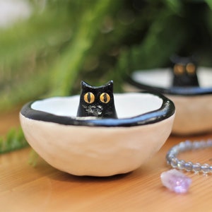 Lucky Black Cat Handmade Ceramic Decorative Trinket Bowl Dish Etsy