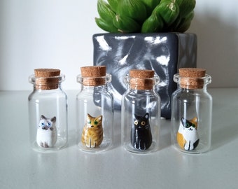 Pocket Pets Tiny Clay Cat in a Bottle - Mini Pottery Sculpture Custom Figurine Totem