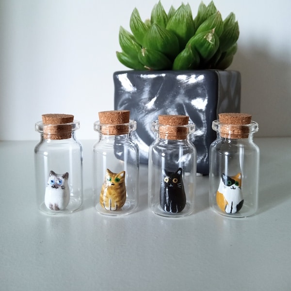 Pocket Pets Tiny Clay Cat in a Bottle - Mini Pottery Sculpture Custom Figurine Totem