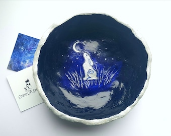 Moon Gazing Hare Handmade Ceramic Decorative Bowl