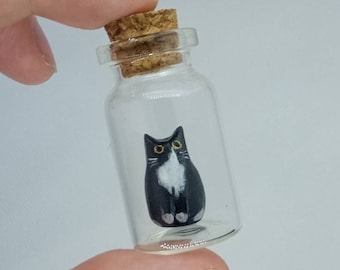 Custom Personalised Tiny Clay Cat in a Bottle - Mini Pottery Sculpture Custom Figurine Totem