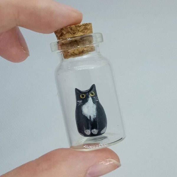 Custom Personalised Tiny Clay Cat in a Bottle - Mini Pottery Sculpture Custom Figurine Totem