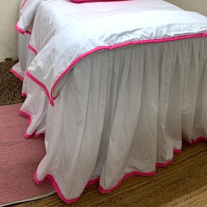 Dorm room Edge Border Frame gathered Bed Skirt - 8&quot; to 39&quot; Drop Length 1 PIECE BED SKIRT 3 Sided 100% Cotton