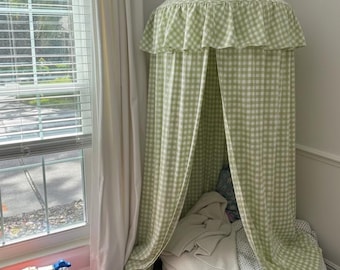 Ruffle Gingham pattern Crib bed Canopy | Hanging Canopy for crib bed | Checked pattern Canopy