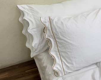 100% Cotton Sateen Scalloped Edge and border Embroidery Pillowcase (Set Of 1)