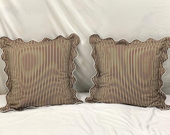Scalloped Border Striped Pillow/Euro Sham | Decorative Pillow shams for room decors  (Set Of 1)