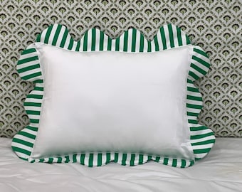 Scalloped Frame Stripe Euro/Pillow Sham 100% Cotton Hotel Stitch 400 Thread (set of 1)