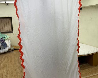 Applique Scallop Border Cotton Curtain 1 Panel 100% Cotton Sateen Hotel Stitch