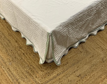Scallop and Double border quilted  Bed Skirt - 8" to 39" Drop Length 1 PIECE Tailored BED SKIRT 3 Sided 100% Cotton