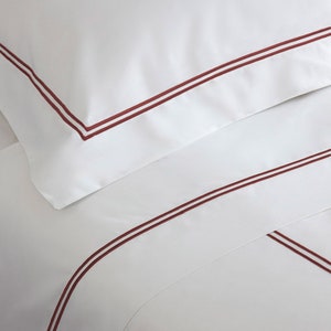 100% Cotton PERCALE Hotel Stitch 400 Thread Count Double Embroidery Border White Solid 4 Piece Sheet Set