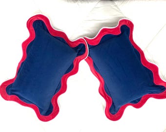 Velvet Throw Pillow with Scalloped Edge embroidery band Border.