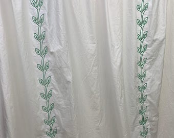 White Cotton Curtain with Leaf Embroidery Border 1 Panel 100% Cotton Sateen Hotel Stitch